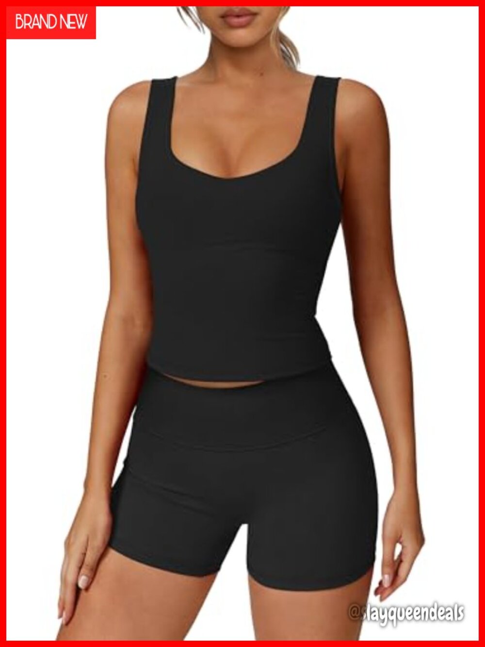 Women's Workout Two Piece Set Crop Tank Top High Waist Shorts Matching Set